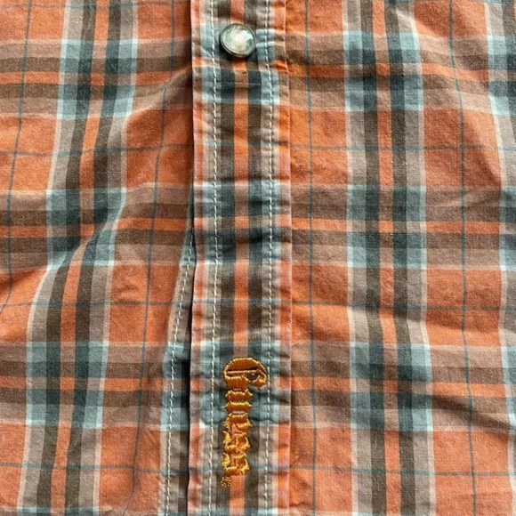 Guess Button front shirt casual plaid orange gray snap buttons short sleeve XXL - Picture 6 of 9